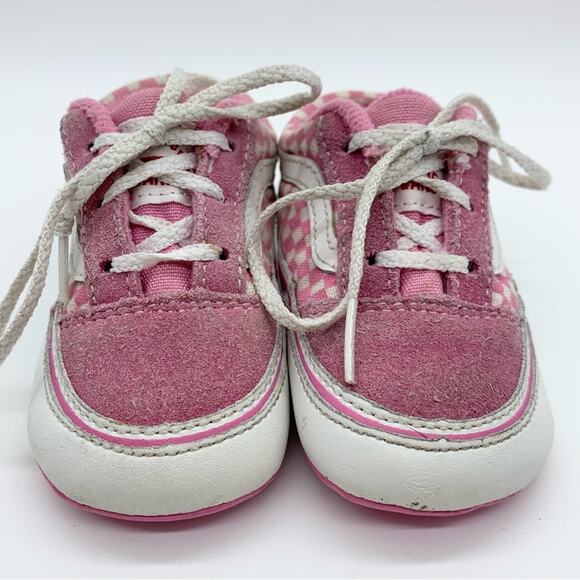 Vans Infant Old Skool Crib Trainers Checkered Pink/White Size 4 Casual Sneakers - Picture 5 of 11